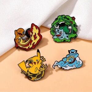 Pokémon Starters Pikachu, Charmander, Squirtle, and Bulbasaur Pin Set!